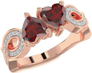 Diamond Emerald Rose Gold Infinity Two Heart Birthstone Ring