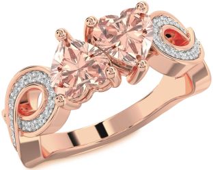 Diamond Emerald Rose Gold Infinity Two Heart Birthstone Ring