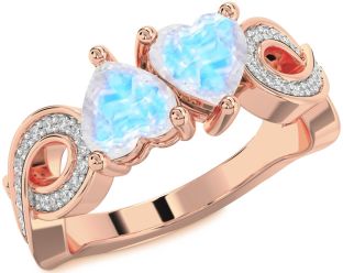 Diamond Emerald Rose Gold Infinity Two Heart Birthstone Ring