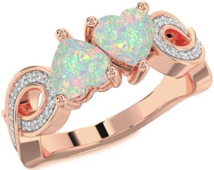 Diamond Emerald Rose Gold Infinity Two Heart Birthstone Ring