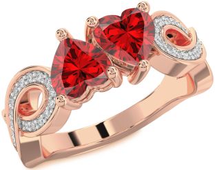 Diamond Emerald Rose Gold Infinity Two Heart Birthstone Ring