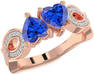 Diamond Emerald Rose Gold Infinity Two Heart Birthstone Ring