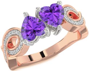 Diamond Emerald Platinum & Rose Gold Infinity Two Heart Birthstone Ring