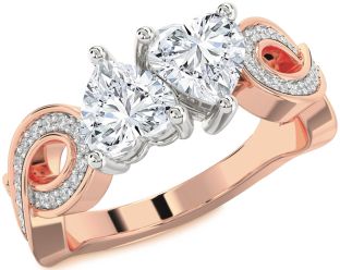 Diamond White Rose Gold Infinity Two Heart Ring