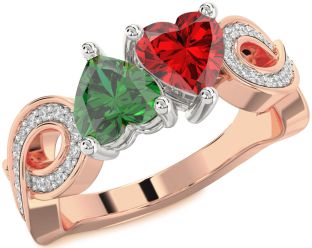 Diamond Rose Gold Silver Infinity Two Heart Promise Ring