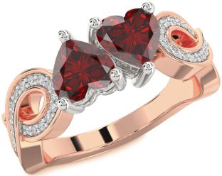 Diamond Emerald Platinum & Rose Gold Infinity Two Heart Birthstone Ring