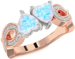 Diamond Emerald Platinum & Rose Gold Infinity Two Heart Birthstone Ring