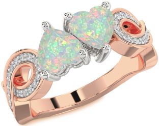 Diamond Emerald Platinum & Rose Gold Infinity Two Heart Birthstone Ring