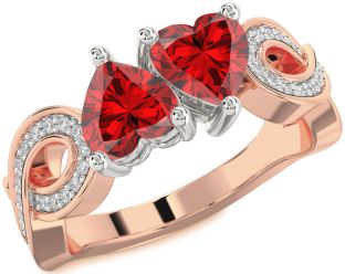 Diamond Emerald White Rose Gold Infinity Two Heart Birthstone Ring