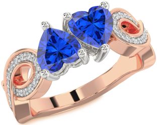 Diamond Emerald Platinum & Rose Gold Infinity Two Heart Birthstone Ring