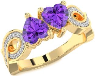 Diamond Emerald Gold Infinity Two Heart Birthstone Ring