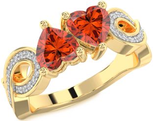 Diamond Emerald Gold Infinity Two Heart Birthstone Ring