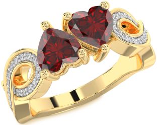 Diamond Emerald Gold Infinity Two Heart Birthstone Ring