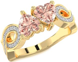 Diamond Emerald Gold Infinity Two Heart Birthstone Ring