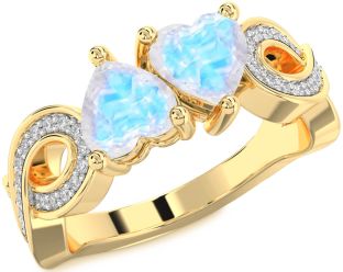 Diamond Emerald Gold Infinity Two Heart Birthstone Ring