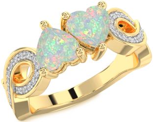 Diamond Emerald Gold Infinity Two Heart Birthstone Ring