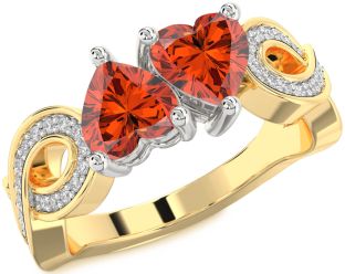 Diamond Emerald Platinum & Yellow Gold Infinity Two Heart Birthstone Ring