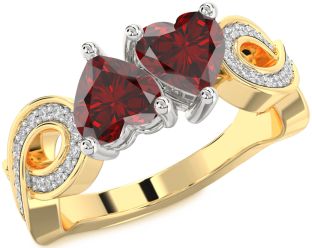 Diamond Emerald Platinum & Yellow Gold Infinity Two Heart Birthstone Ring