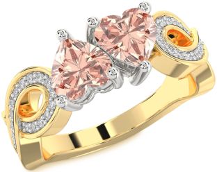 Diamond Emerald Platinum & Yellow Gold Infinity Two Heart Birthstone Ring