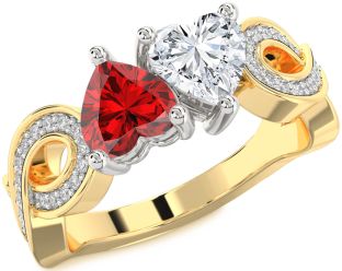 Diamond Emerald Platinum & Yellow Gold Infinity Two Heart Birthstone Ring