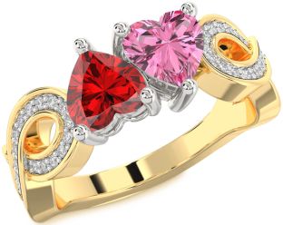 Diamond Emerald Platinum & Yellow Gold Infinity Two Heart Birthstone Ring