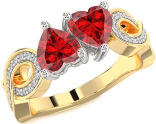 Diamond Emerald Platinum & Yellow Gold Infinity Two Heart Birthstone Ring