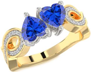 Diamond Emerald Platinum & Yellow Gold Infinity Two Heart Birthstone Ring