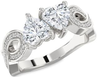 Diamond Silver Infinity Two Heart Ring