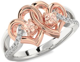 Diamond Emerald Platinum & Rose Gold Heart Two Stone Birthstone Ring