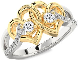 Diamond Platinum & Yellow Gold Heart Two Stone Ring