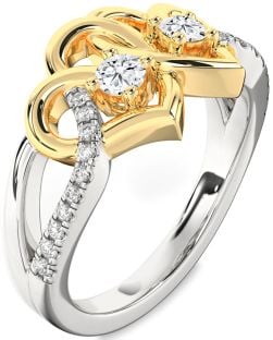 Diamond Silver & 10K gold Heart Two Stone Ring