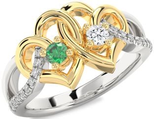 Diamond Silver & 10K gold Heart Two Stone Promise Ring