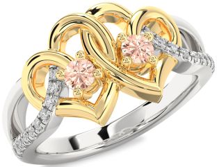 Diamond Emerald Platinum & Yellow Gold Heart Two Stone Birthstone Ring