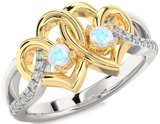 Diamond Emerald Platinum & Yellow Gold Heart Two Stone Birthstone Ring