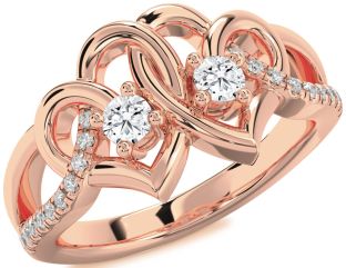 Diamond Rose Gold Heart Two Stone Ring