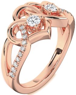 Diamond Rose Gold Heart Two Stone Ring
