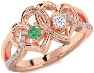 Diamond Rose Gold Heart Two Stone Promise Ring