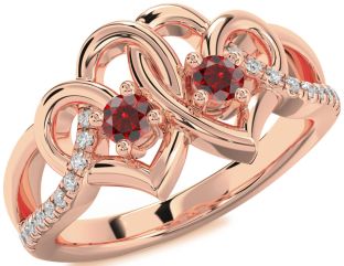 Diamond Emerald Rose Gold Heart Two Stone Birthstone Ring