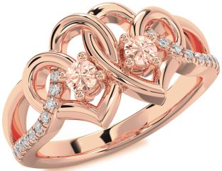 Diamond Emerald Rose Gold Heart Two Stone Birthstone Ring