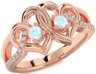 Diamond Emerald Rose Gold Heart Two Stone Birthstone Ring