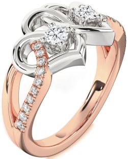 Diamond White Rose Gold Heart Two Stone Ring