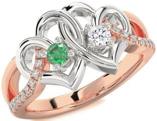 Diamond White Rose Gold Heart Two Stone Promise Ring