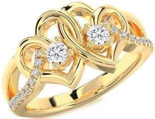 Diamond Gold Heart Two Stone Ring