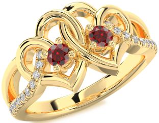 Diamond Emerald Gold Heart Two Stone Birthstone Ring