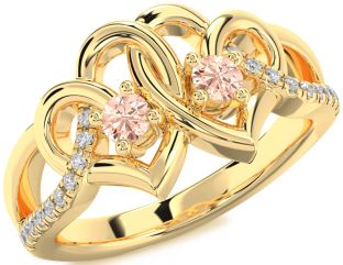 Diamond Emerald Gold Heart Two Stone Birthstone Ring