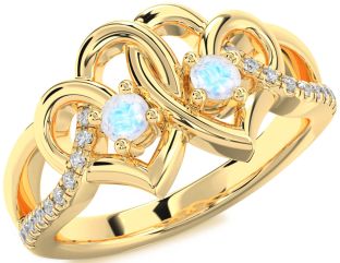 Diamond Emerald Gold Heart Two Stone Birthstone Ring