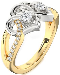 Diamond White Yellow Gold Heart Two Stone Ring