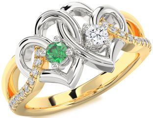 Diamond Platinum & Yellow Gold Heart Two Stone Promise Ring