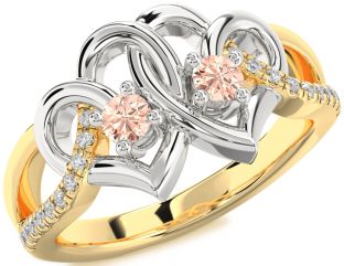 Diamond Emerald Platinum & Yellow Gold Heart Two Stone Birthstone Ring