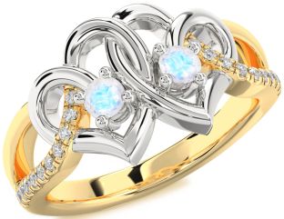 Diamond Emerald Platinum & Yellow Gold Heart Two Stone Birthstone Ring